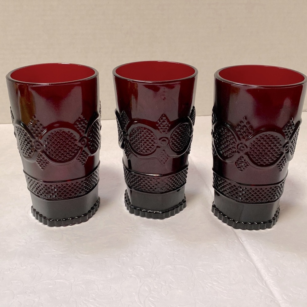 Avon Vintage Cape Cod drinking glasses. Three. Approx 5-12” tall.